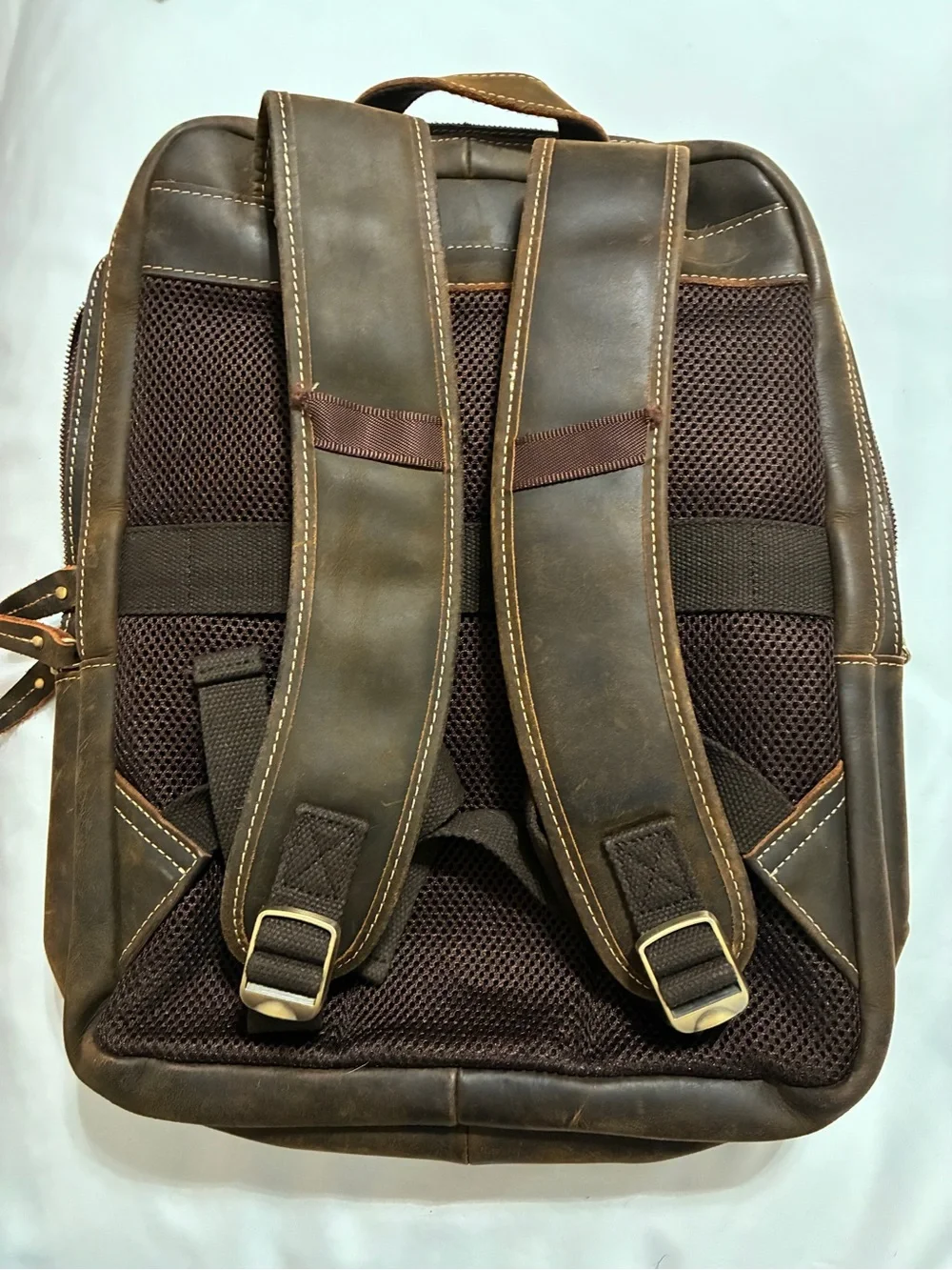 Vintage Distressed Brown Leather Backpack Full Grain Leather Adjustable Straps